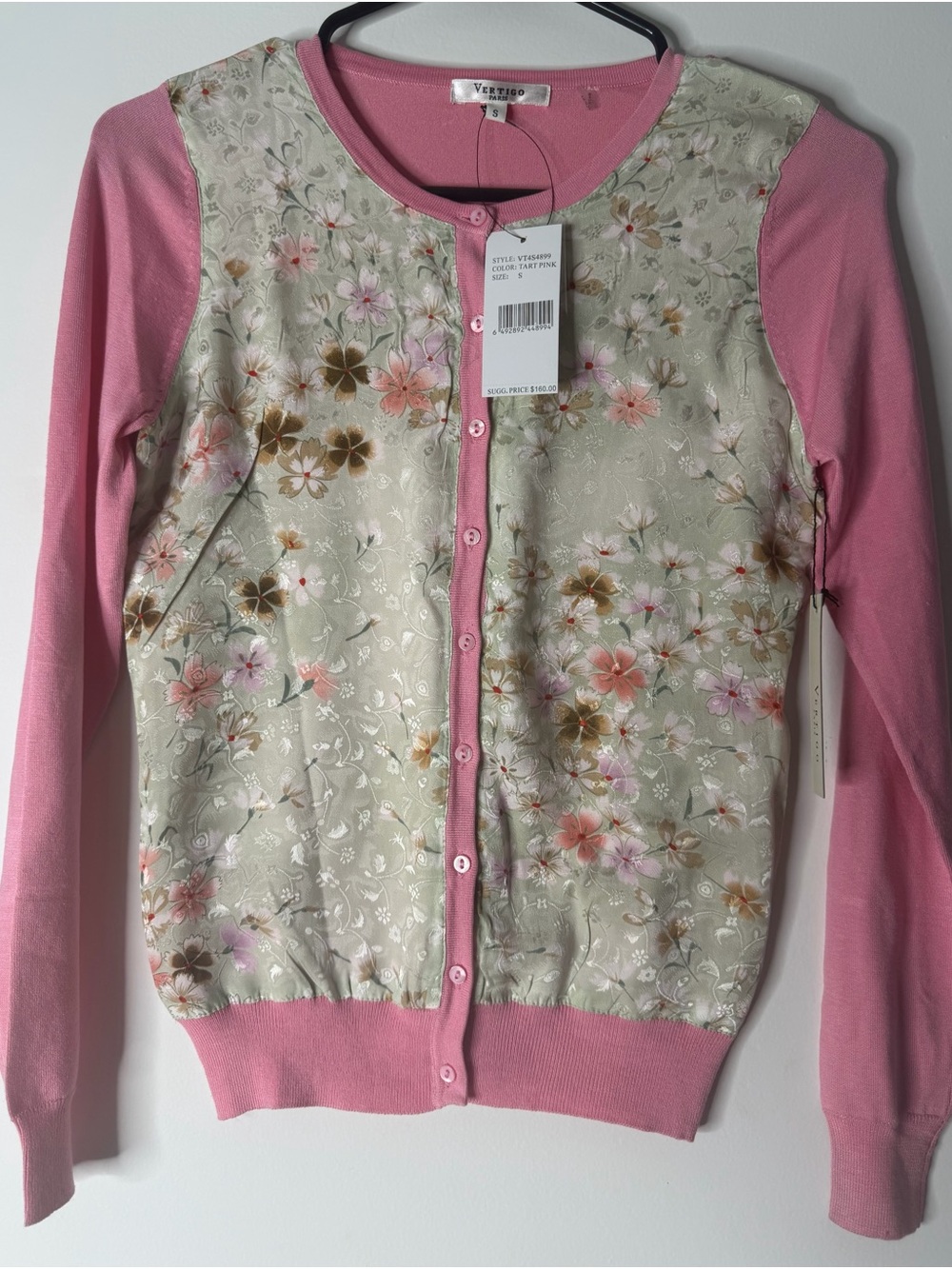 Vertigo Paris Pink-Sleeve Floral Front Button Cardigan